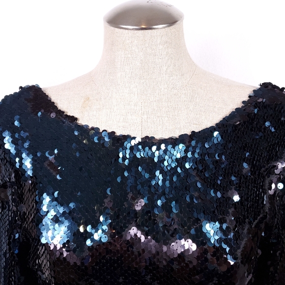 Zara Blue/Black Sequin Midi Dress - Picture 7 of 11